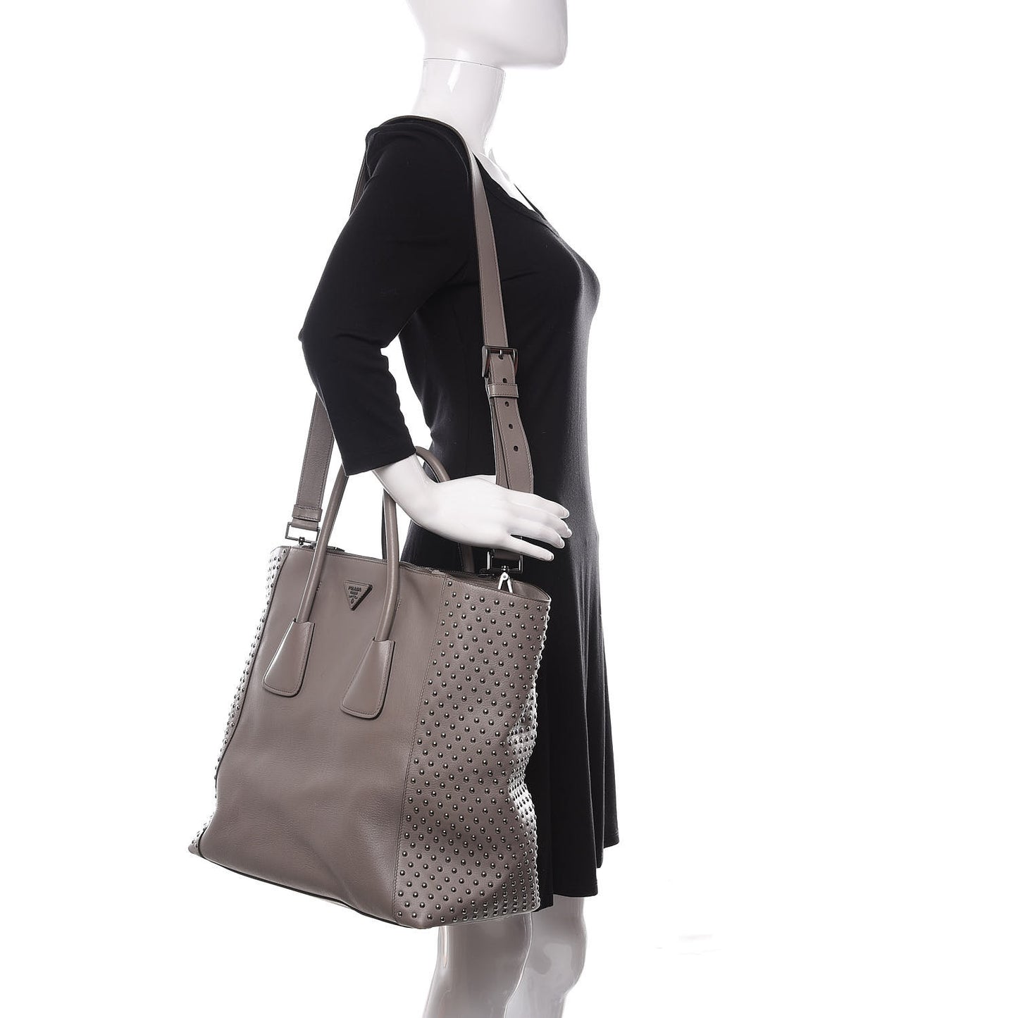 Calfskin Studded Shopping Tote Marmo