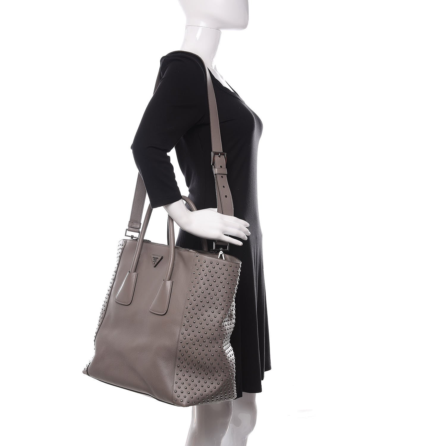 Prada Calfskin Studded Shopping Tote Marmo 2 of 10
