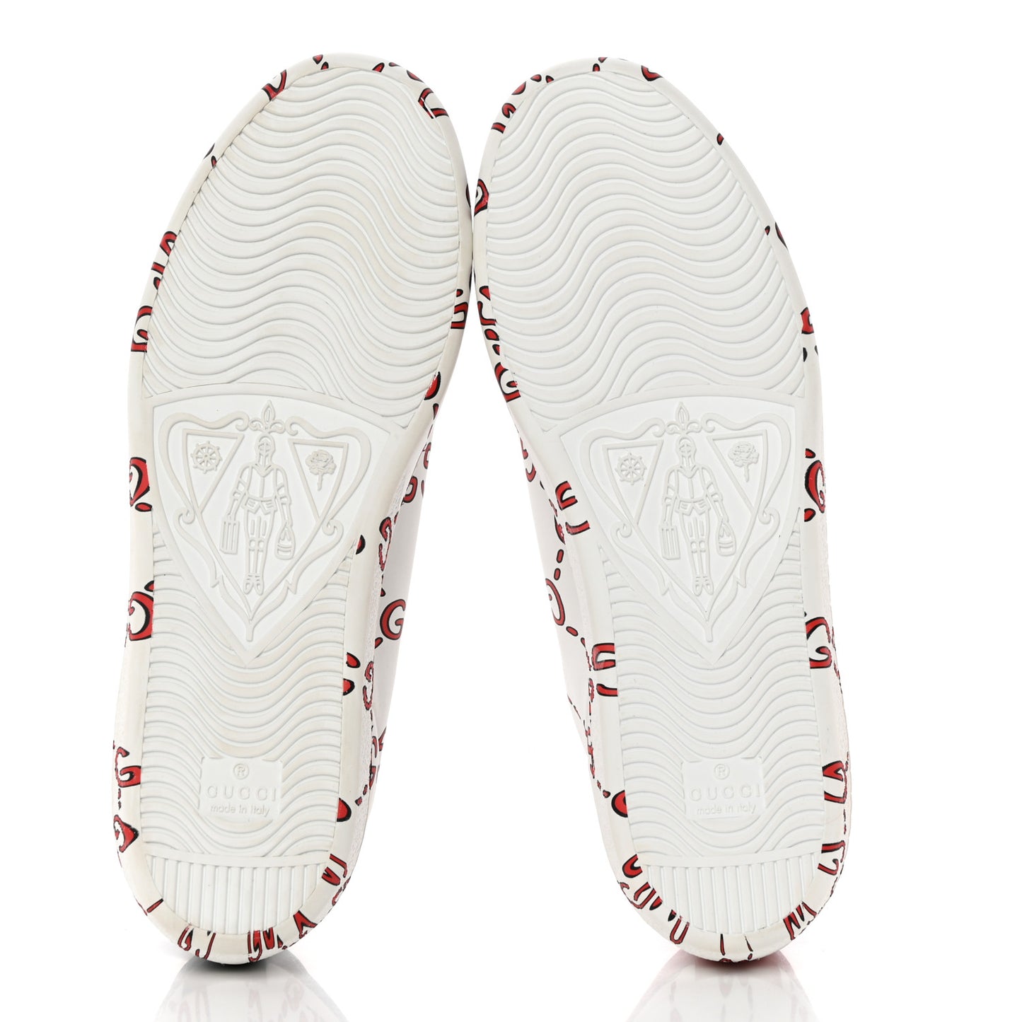 Calfskin GucciGhost Print Womens Ace Sneakers 39.5 White Hibiscus Red