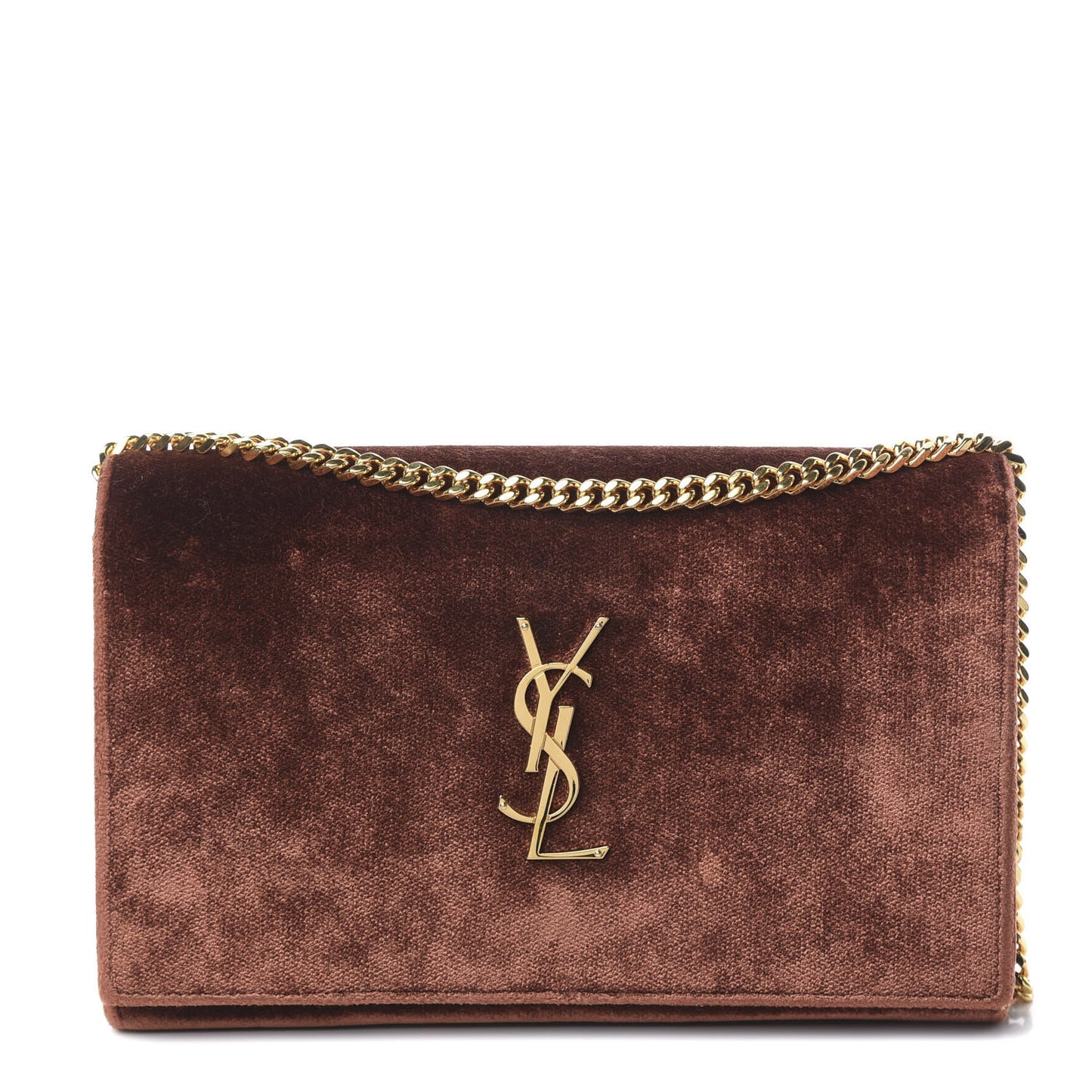 Textured Velour Monogram Chain Wallet Red Clay