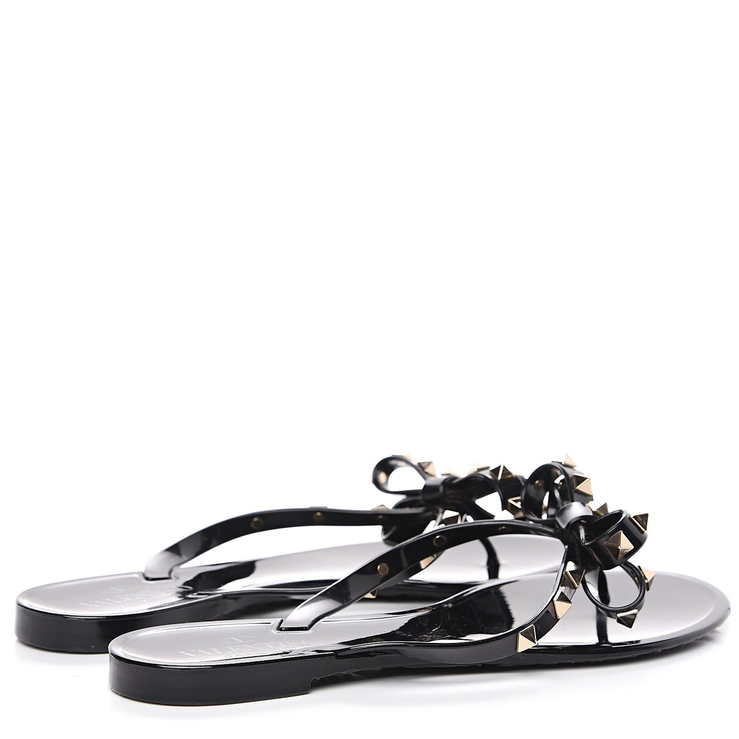 PVC Jelly Rockstud Bow Thong Sandals 39 Black
