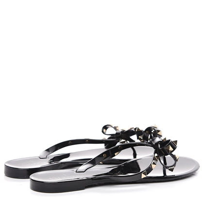 Valentino Garavani PVC Jelly Rockstud Bow Thong Sandals 39 Black 4 of 7