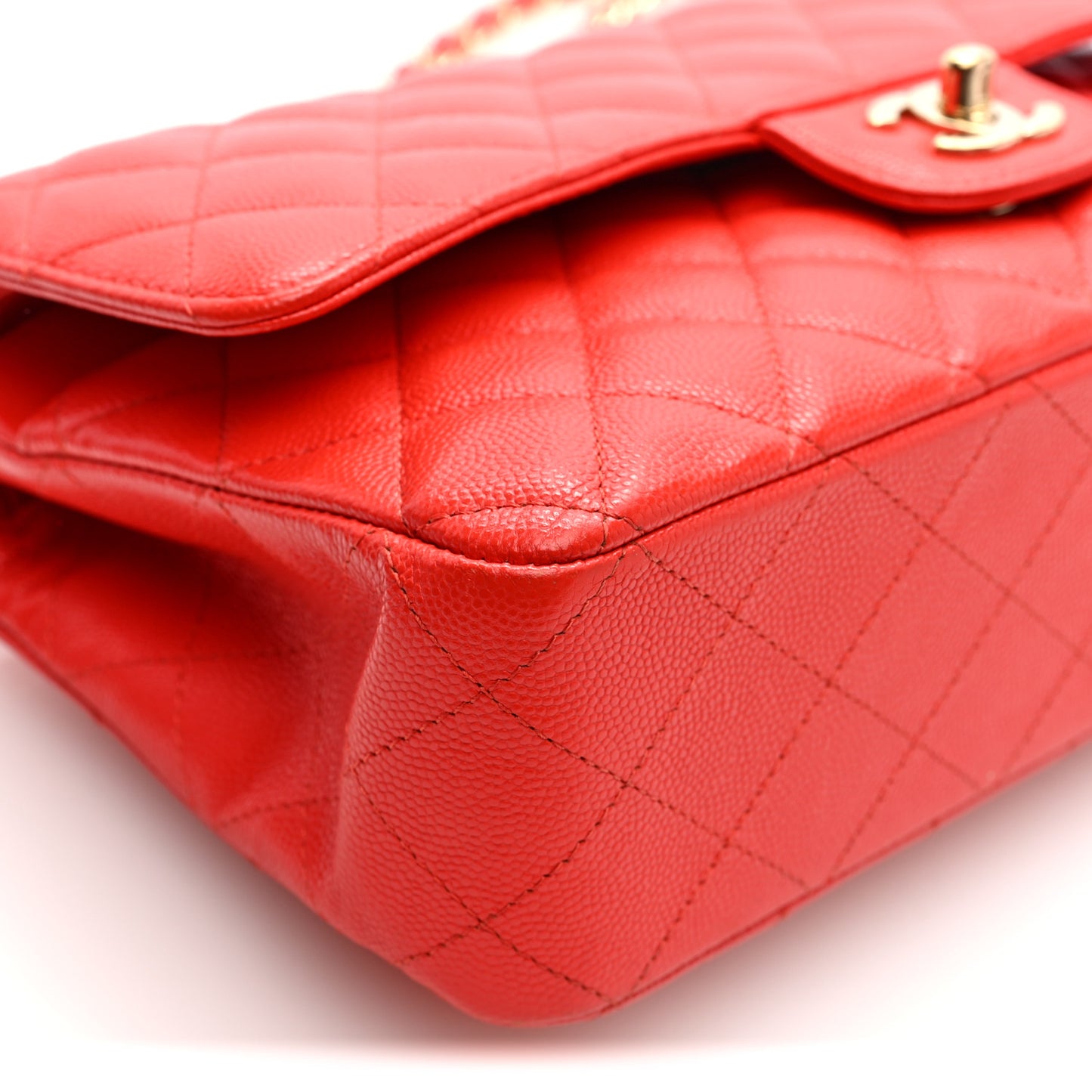 Caviar Quilted Medium Double Flap Red