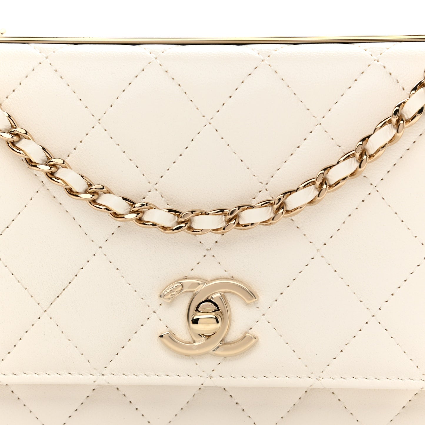 Lambskin Quilted Trendy CC Wallet On Chain WOC White