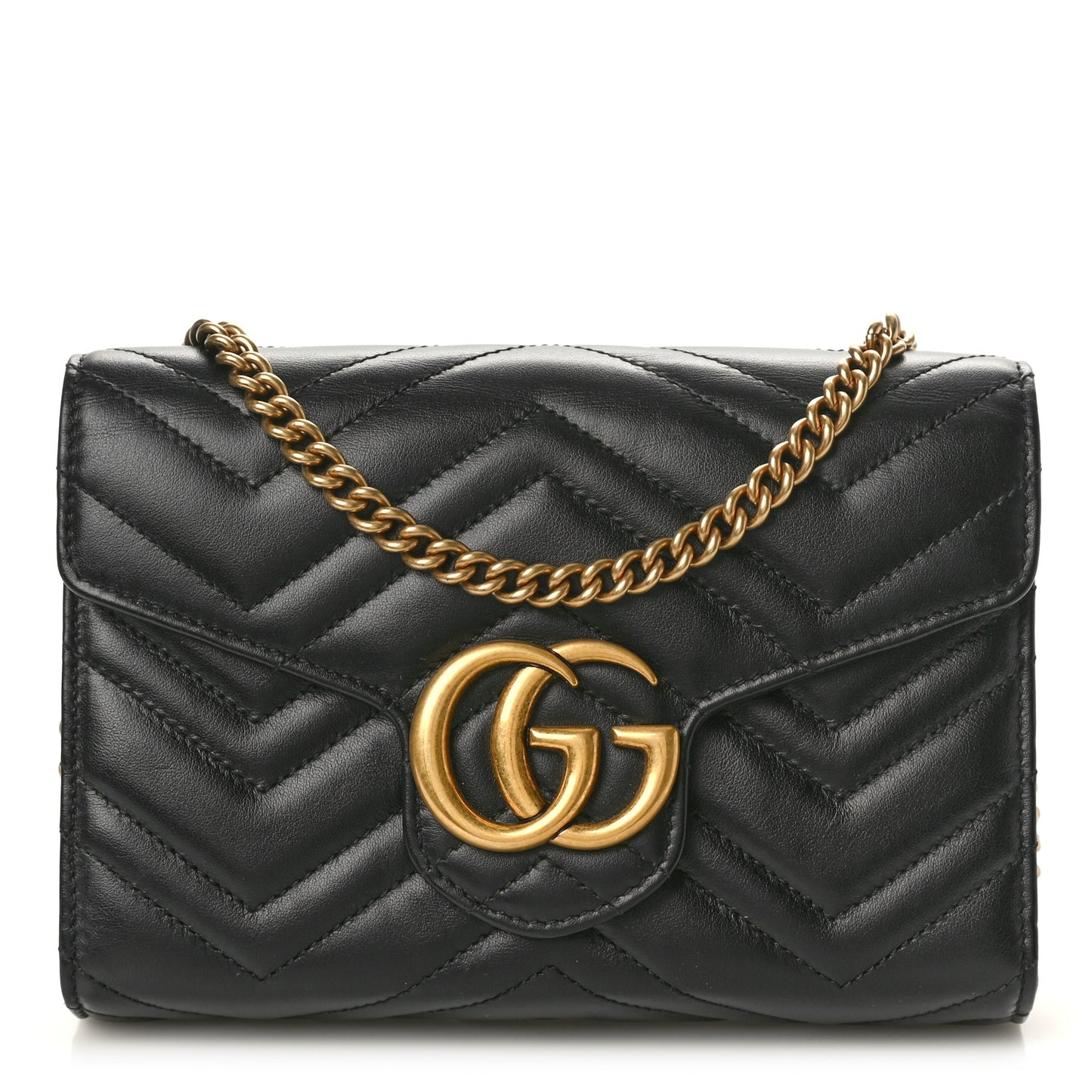 Calfskin Matelasse GG Marmont Chain Wallet Black