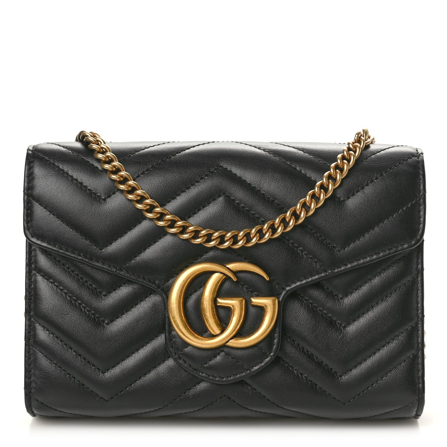 Gucci Calfskin Matelasse GG Marmont Chain Wallet Black 1 of 10