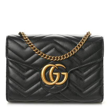 Gucci Calfskin Matelasse GG Marmont Chain Wallet Black 1 of 10