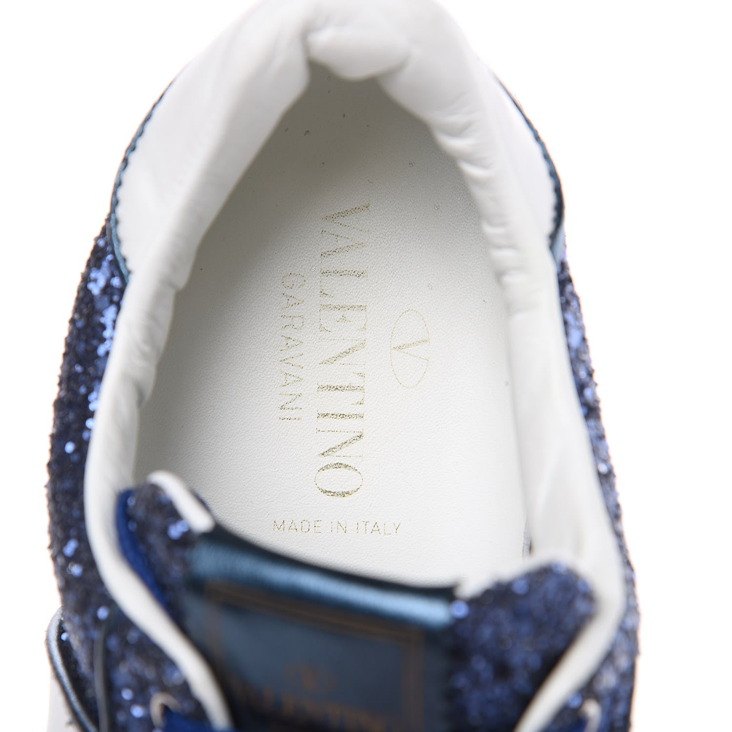 Valentino Garavani Calfskin Glitter Flycrew Sneakers 39 Blue 6 of 8