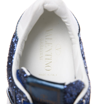 Valentino Garavani Calfskin Glitter Flycrew Sneakers 39 Blue 6 of 8