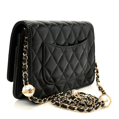 Chanel Shiny Lambskin Quilted CC Pearl Wallet on Chain WOC Black 3 of 13