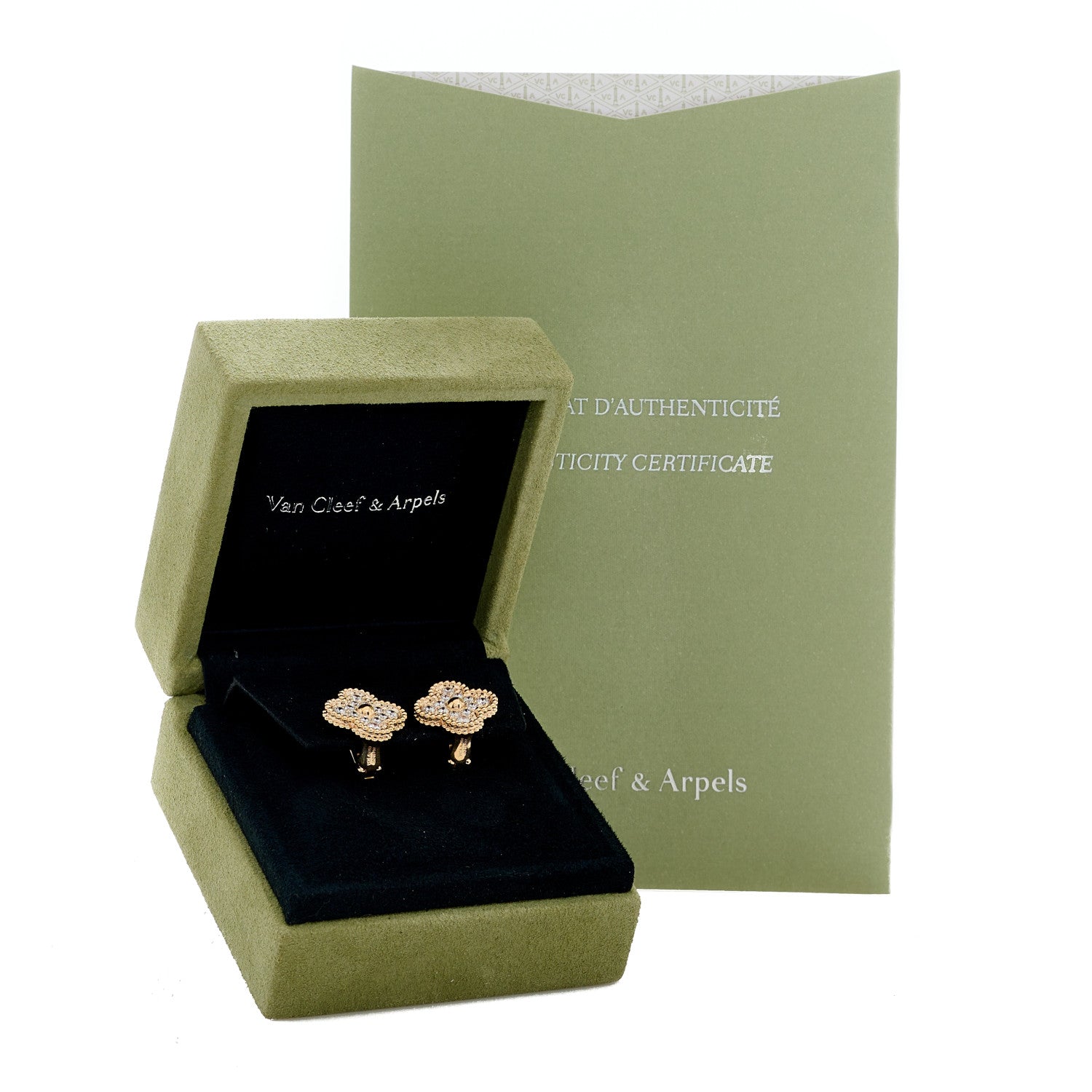 Van Cleef & Arpels 18K Rose Gold Diamond Vintage Alhambra Earrings 5 of 5