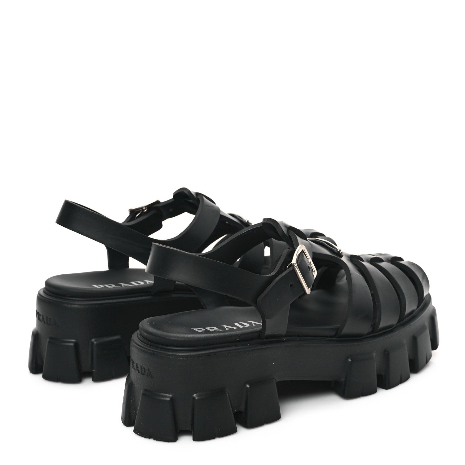 Prada Foam Rubber Triangle Logo Monolith 55mm Cage Sandals 41 Black 4 of 9