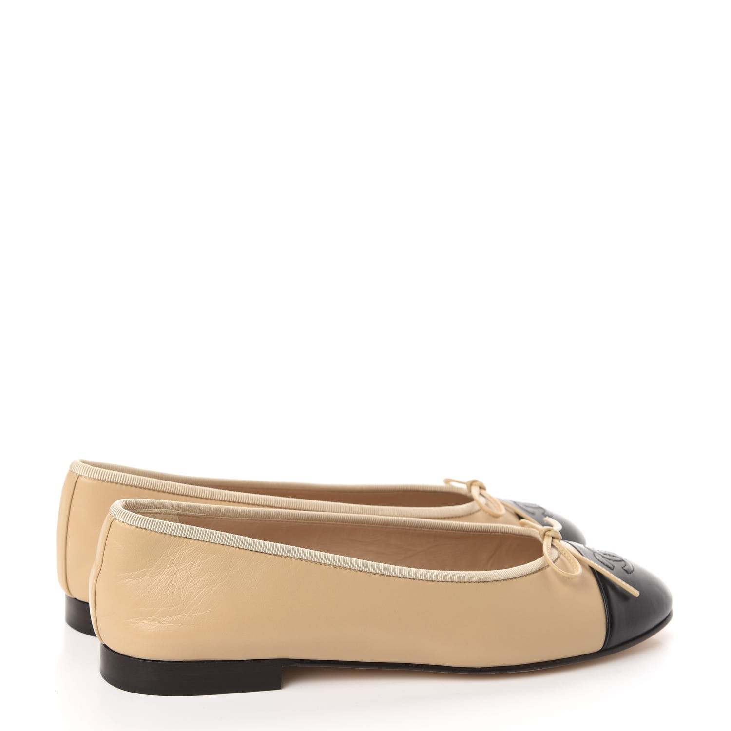 Chanel Lambskin Cap Toe CC Ballerina Flats 40 Beige Black 4 of 10