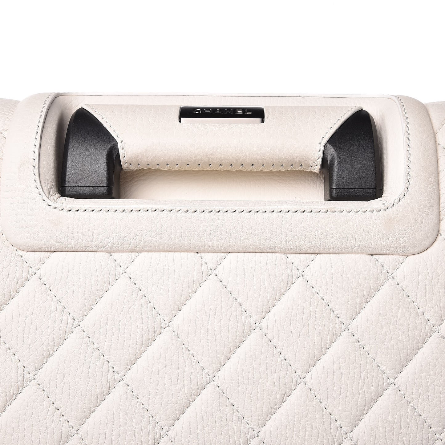 Calfskin Quilted Coco Case Trolley Rolling Luggage White