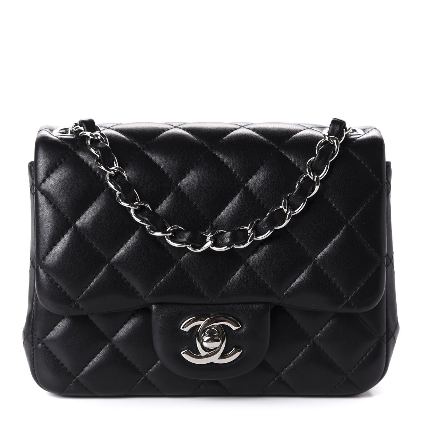 Lambskin Quilted Mini Square Flap Black