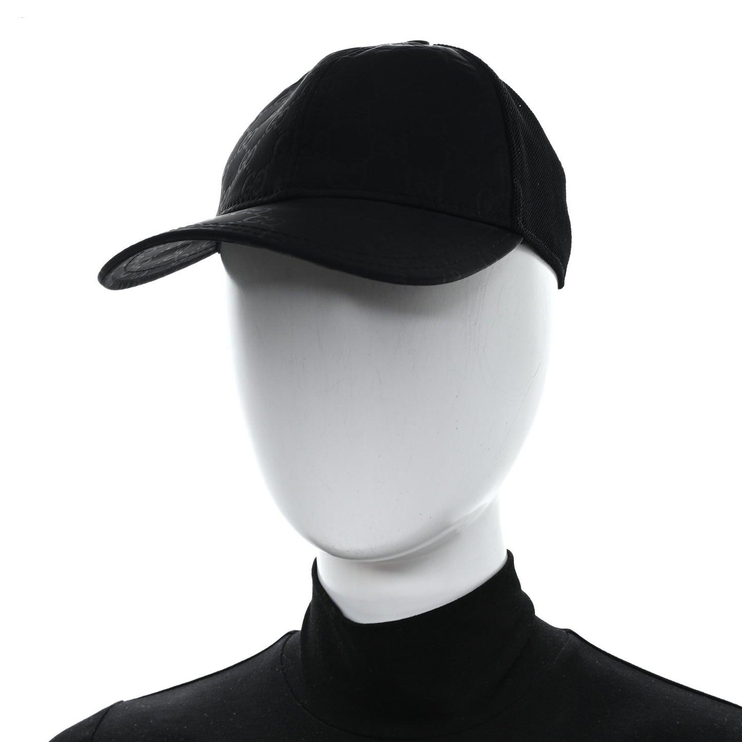 Nylon Light Mesh Dollar Calfskin GG Monogram Baseball Hat M Black