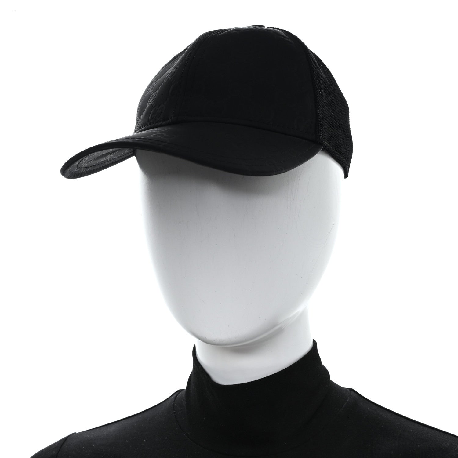 Gucci Nylon Light Mesh Dollar Calfskin GG Monogram Baseball Hat M Black 2 of 8