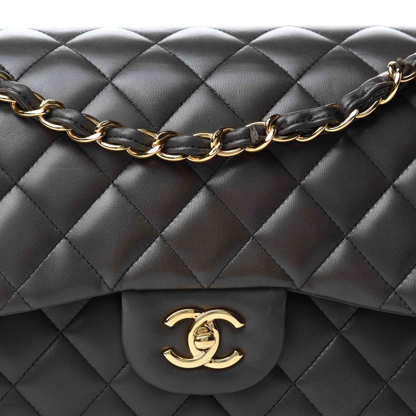 Lambskin Quilted Jumbo Double Flap Grey