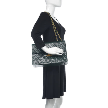 Chanel Lambskin Quilted XL Jumbo Single Flap Green 2 of 18