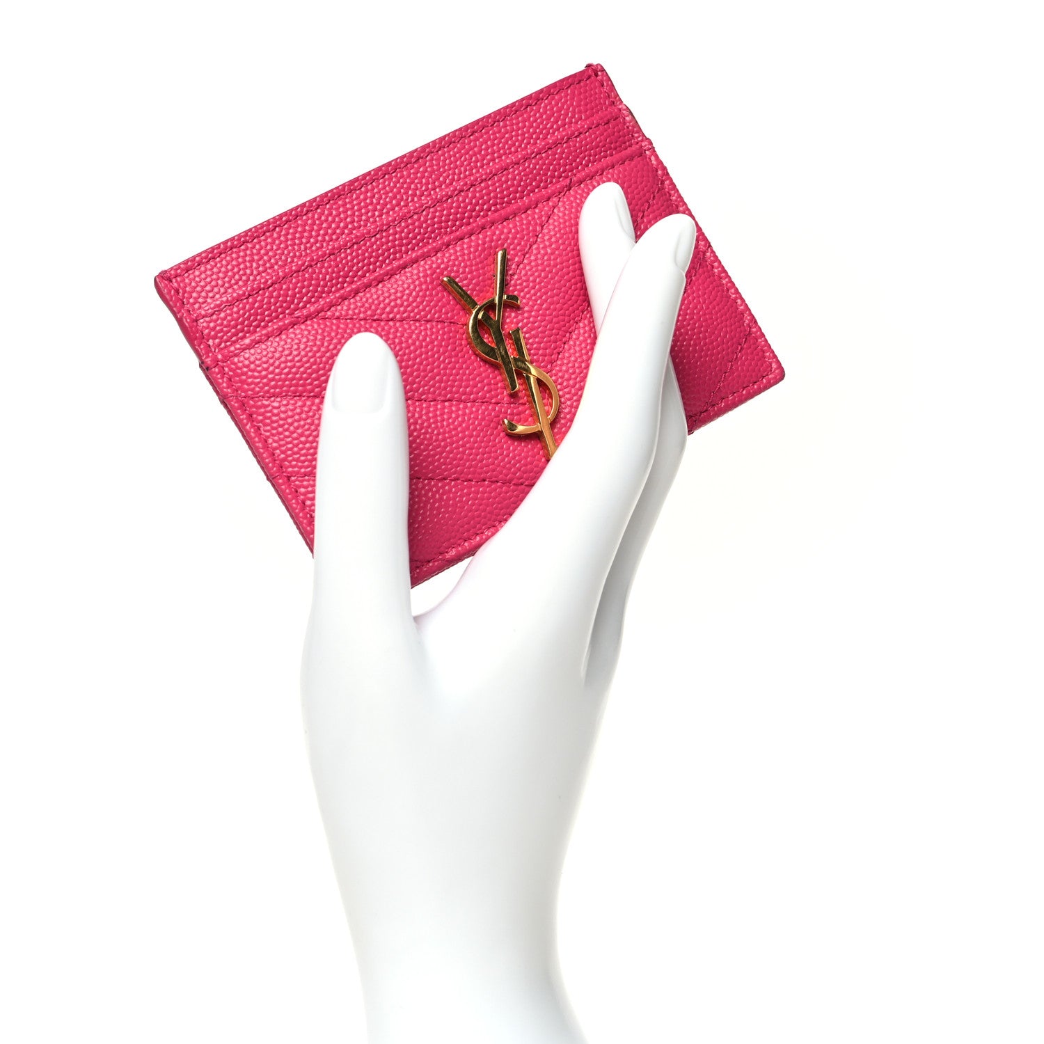 Saint Laurent Grain De Poudre Matelasse Chevron Monogram Credit Card Case Fresh Fuxia 1 of 10