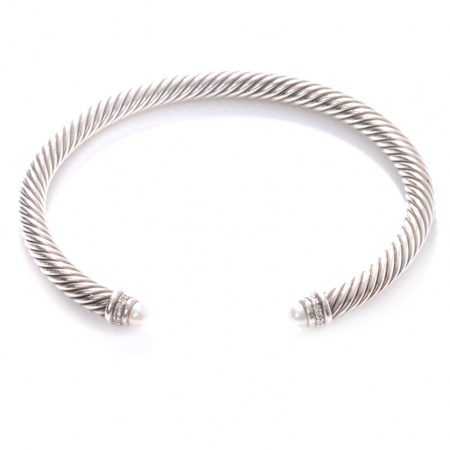 Sterling Silver Diamond Pearl 5mm Cable Classics Bracelet