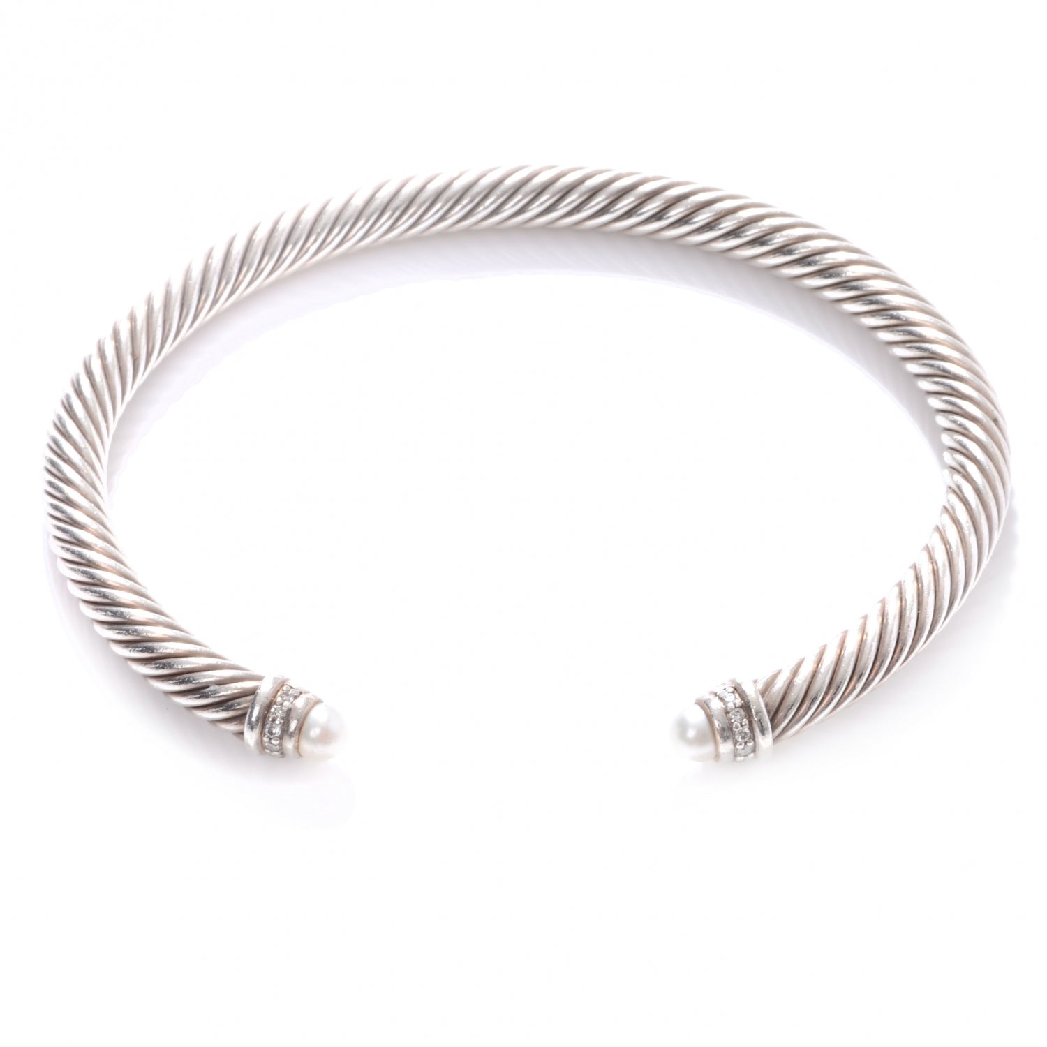David Yurman Sterling Silver Diamond Pearl 5mm Cable Classics Bracelet 1 of 6