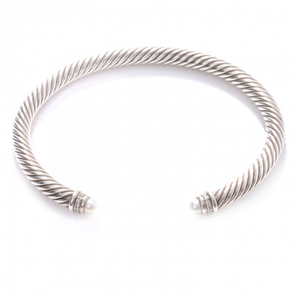 David Yurman Sterling Silver Diamond Pearl 5mm Cable Classics Bracelet 1 of 6