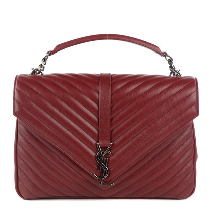 Saint Laurent Sheepskin Matelasse Chevron Large Monogram Satchel Oxblood 1 of 9