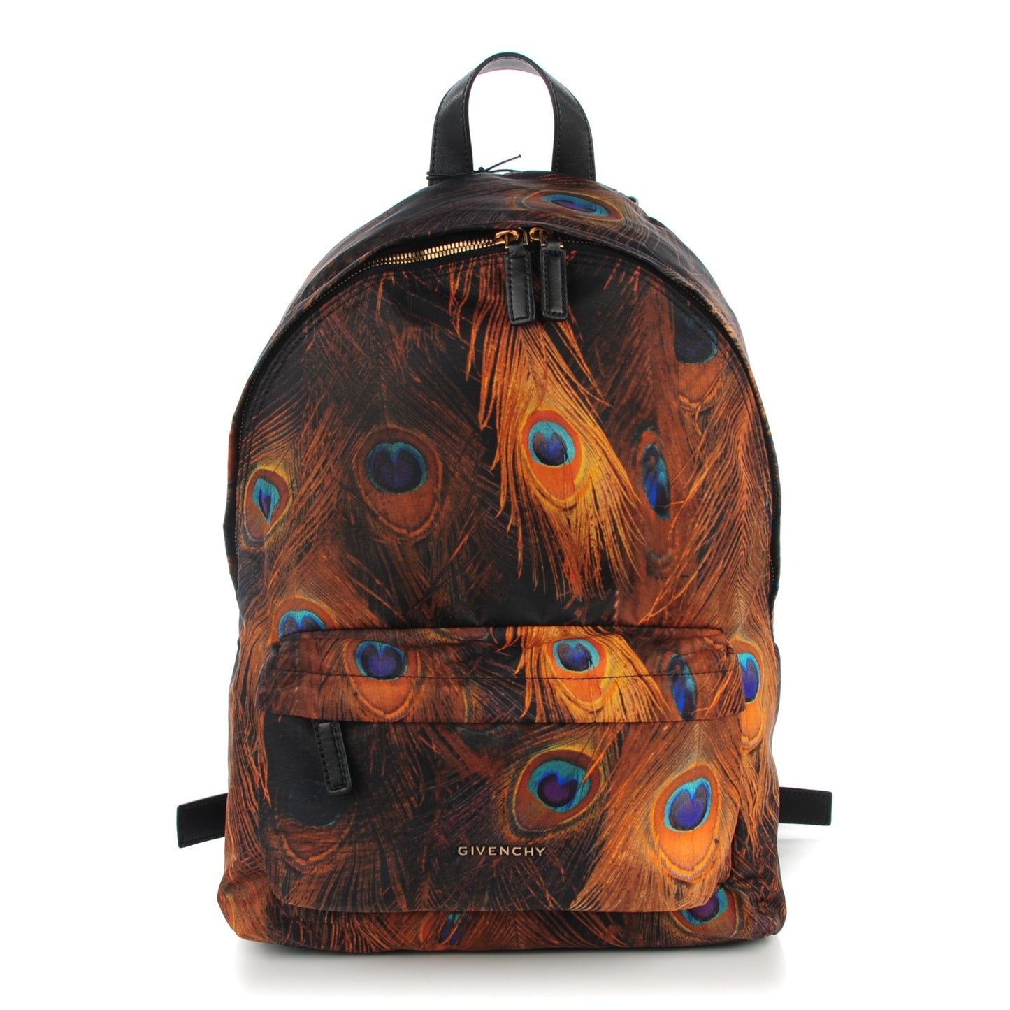 Nylon Calfskin Peacock Print Backpack Brown