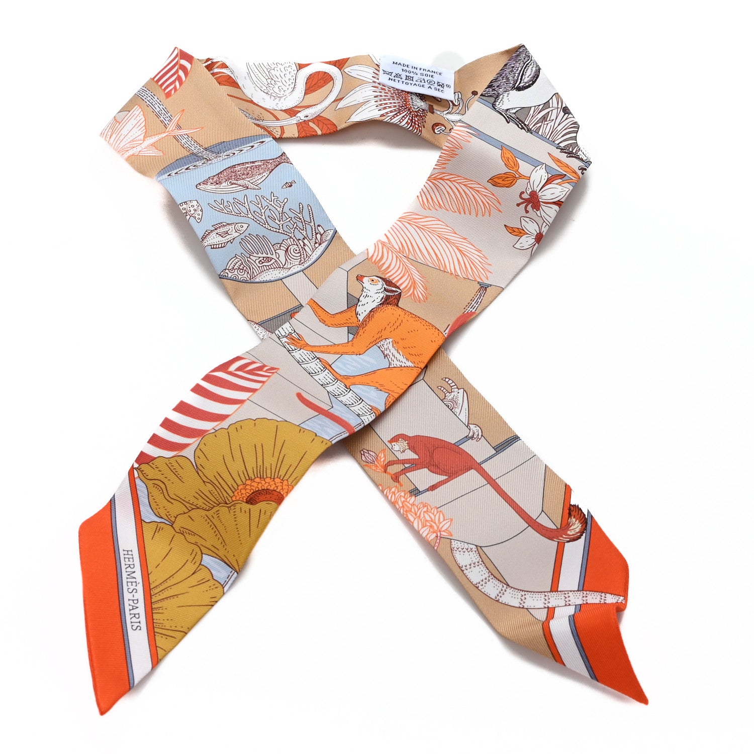 Hermes Silk Precious Paradise Twilly Beige Doré Orange Gris Bleu 1 of 3