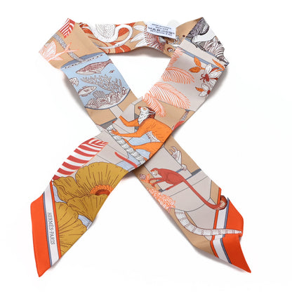 Hermes Silk Precious Paradise Twilly Beige Doré Orange Gris Bleu 1 of 3