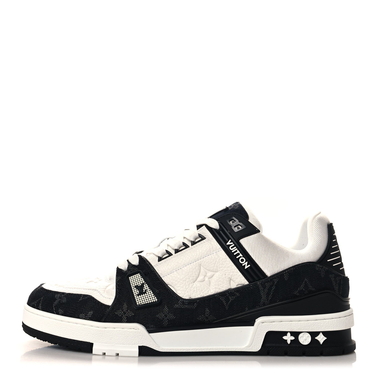 Louis Vuitton Calfskin Monogram Denim Mens LV Trainer Sneakers 10 Black 1 of 8