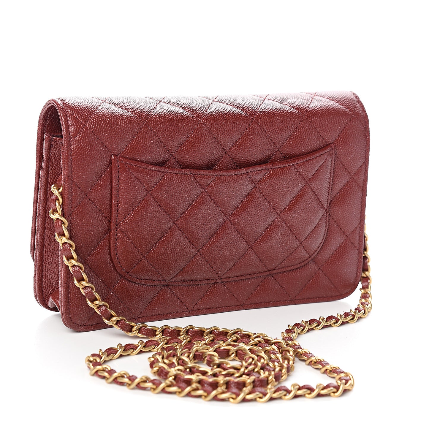 Iridescent Caviar Quilted Wallet On Chain WOC Burgundy