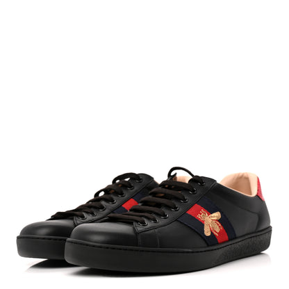Gucci Miro Soft Calfskin Laminated Ayers Web Bee Embroidered Mens Ace Sneakers 7.5 Black Red Flame Night 4 of 9
