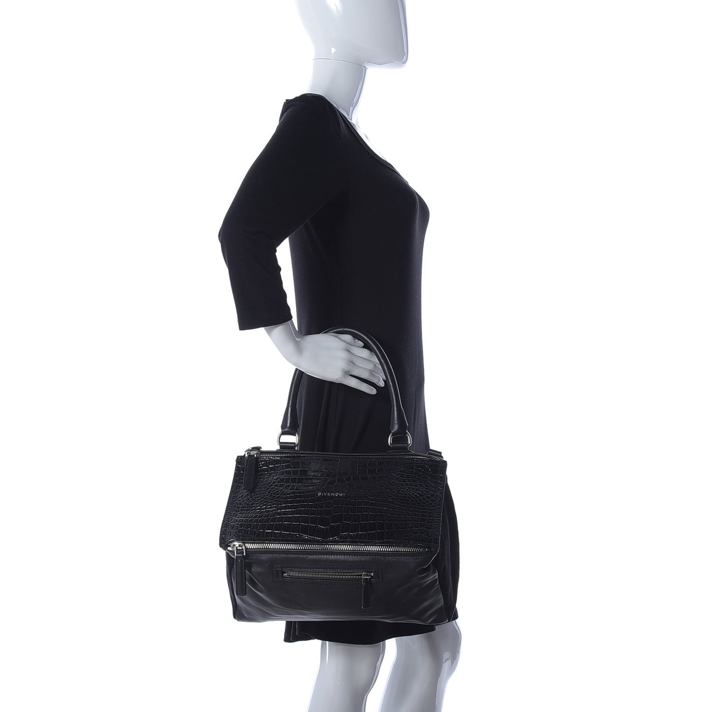 Smooth Calfskin Crocodile Embossed Medium Pandora Black