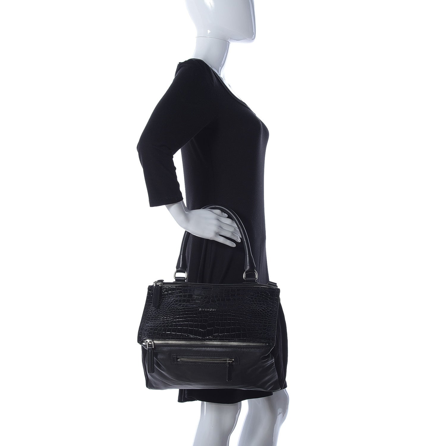 Givenchy Smooth Calfskin Crocodile Embossed Medium Pandora Black 3 of 10
