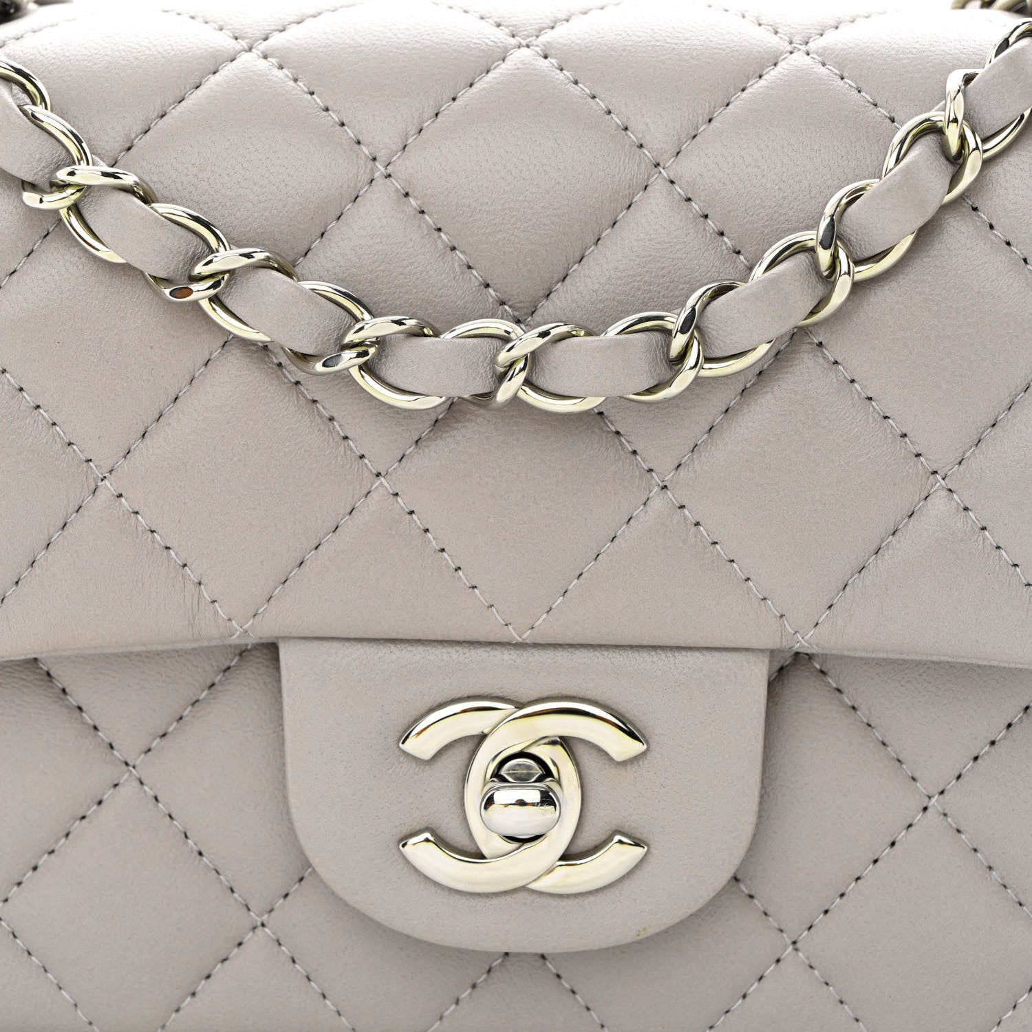 Chanel Lambskin Quilted Mini Rectangular Flap Grey 1301081