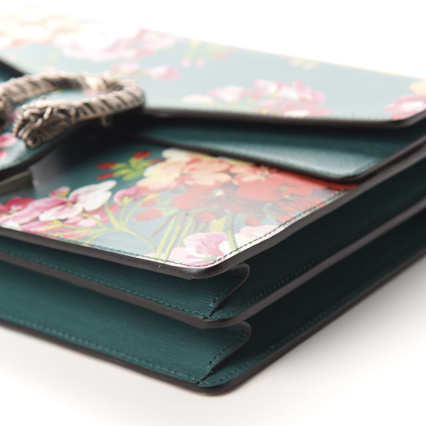 Calfskin Blooms Print Medium Dionysus Shoulder Bag Bright Emerald Multicolor