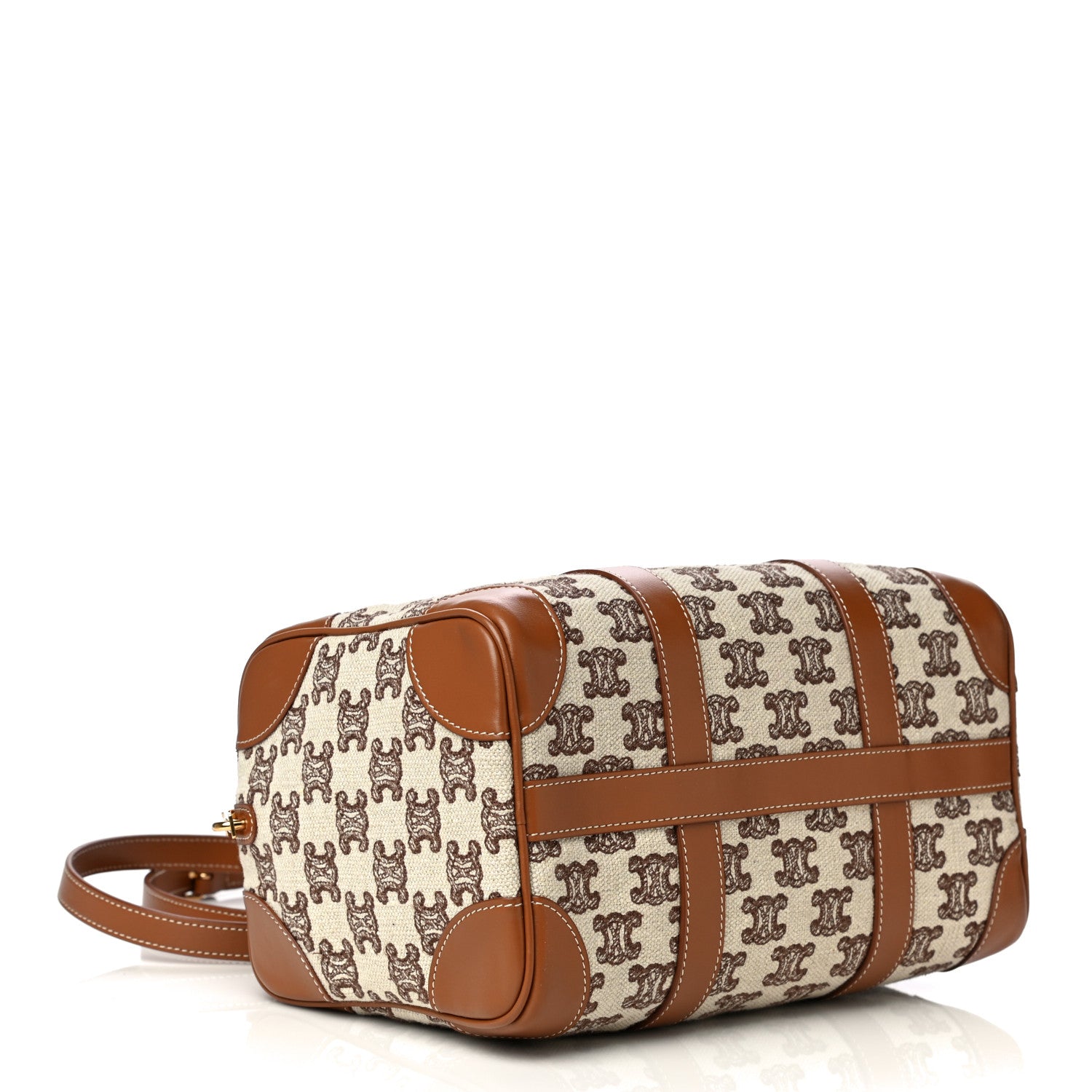 Celine Triomphe Textile Calfskin Small Boston Bag Brown 5 of 12