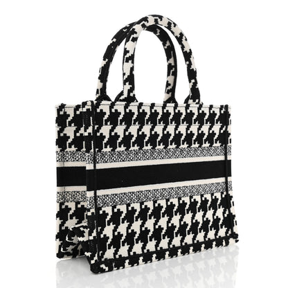 Christian Dior Canvas Houndstooth Embroidered Small Book Tote Black White 3 of 8