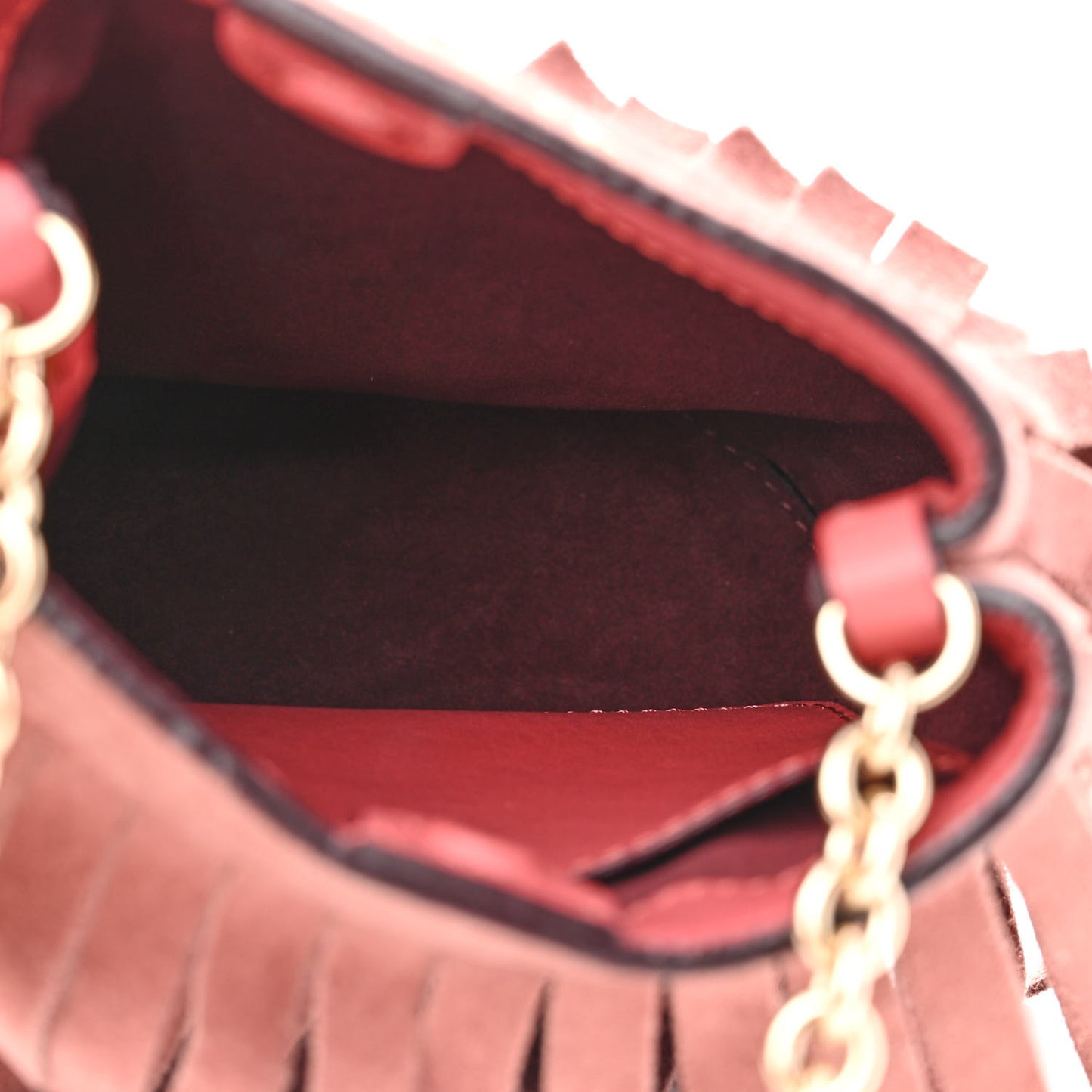 Suede Fringe Mini Bucket Bag Russet Pink