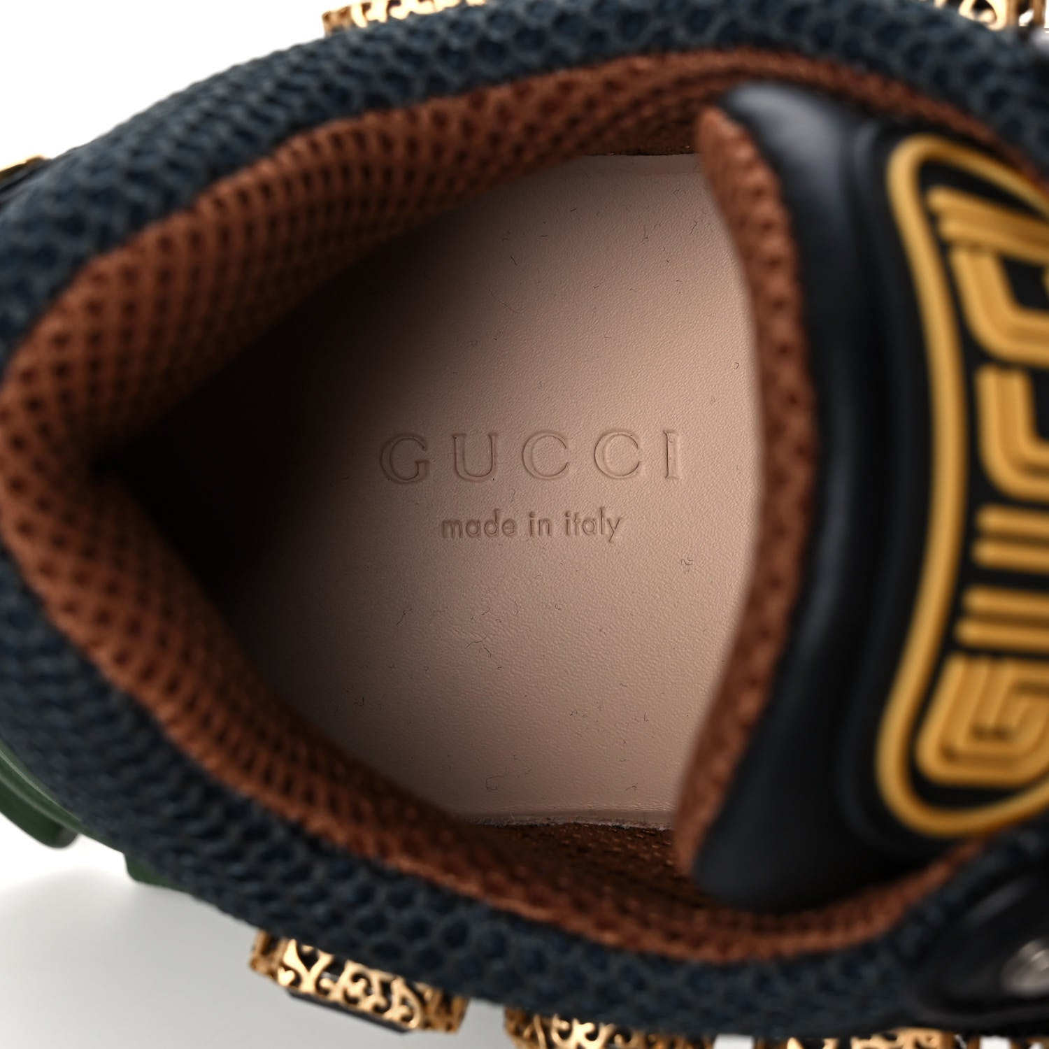 Gucci X SEGA Mesh Suede Calfskin Removable Crystals Flashtrek Sneakers 37.5 Loess Black Olive Green 7 of 8