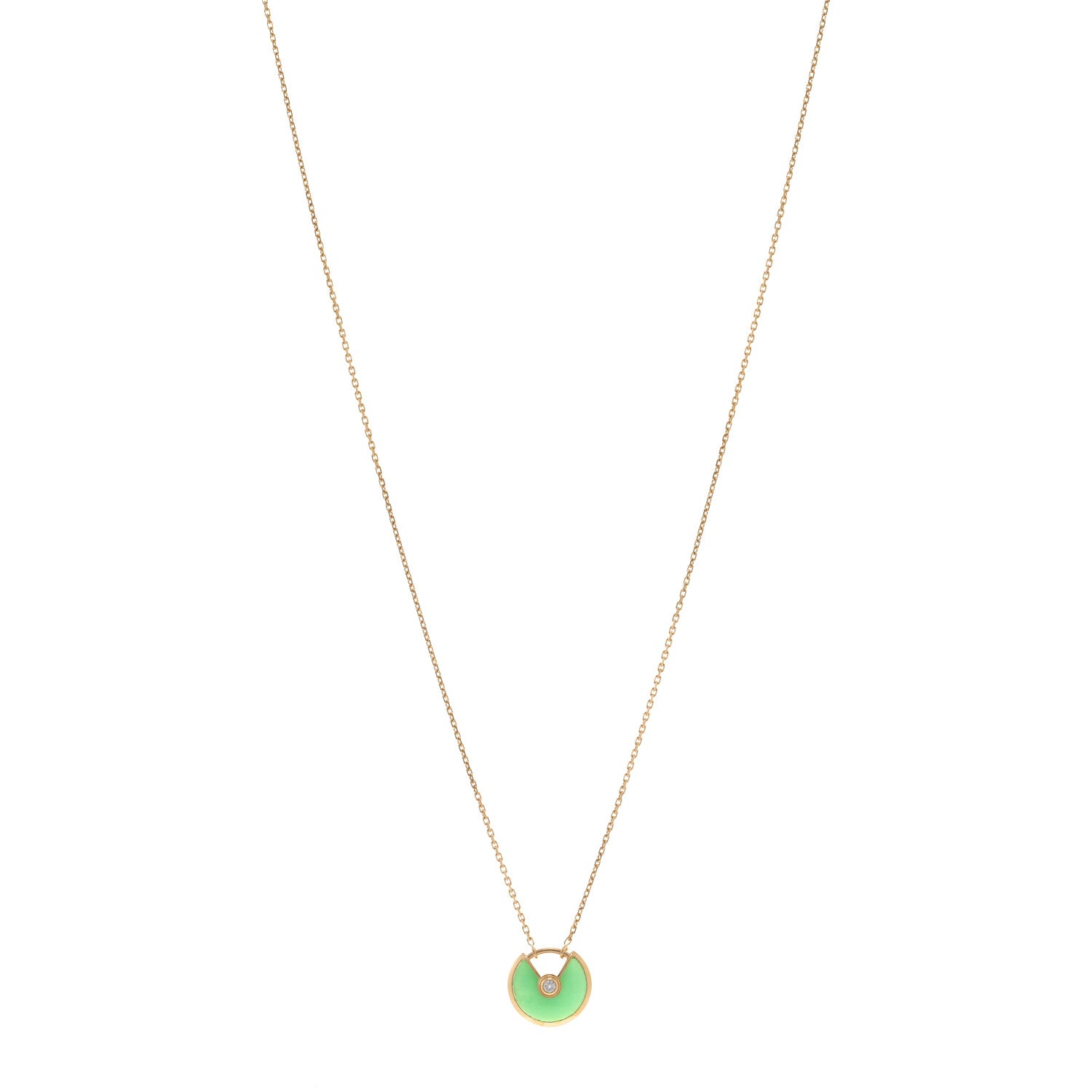 Cartier 18K Yellow Gold Diamond Chrysoprase XS Amulette de Cartier Pendant Necklace 1 of 4