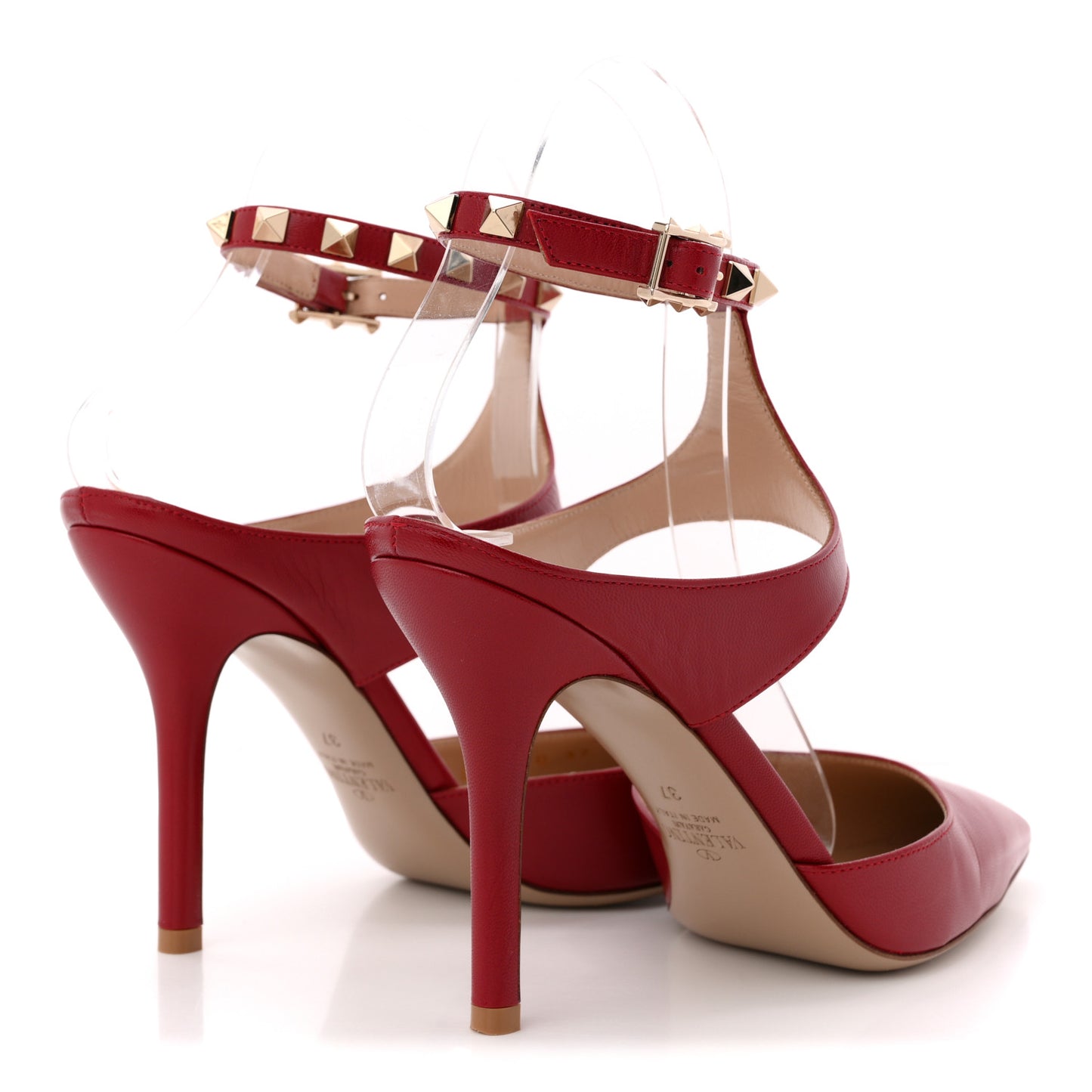 Calfskin Rockstud Ankle Strap 100mm Pumps 37 Red