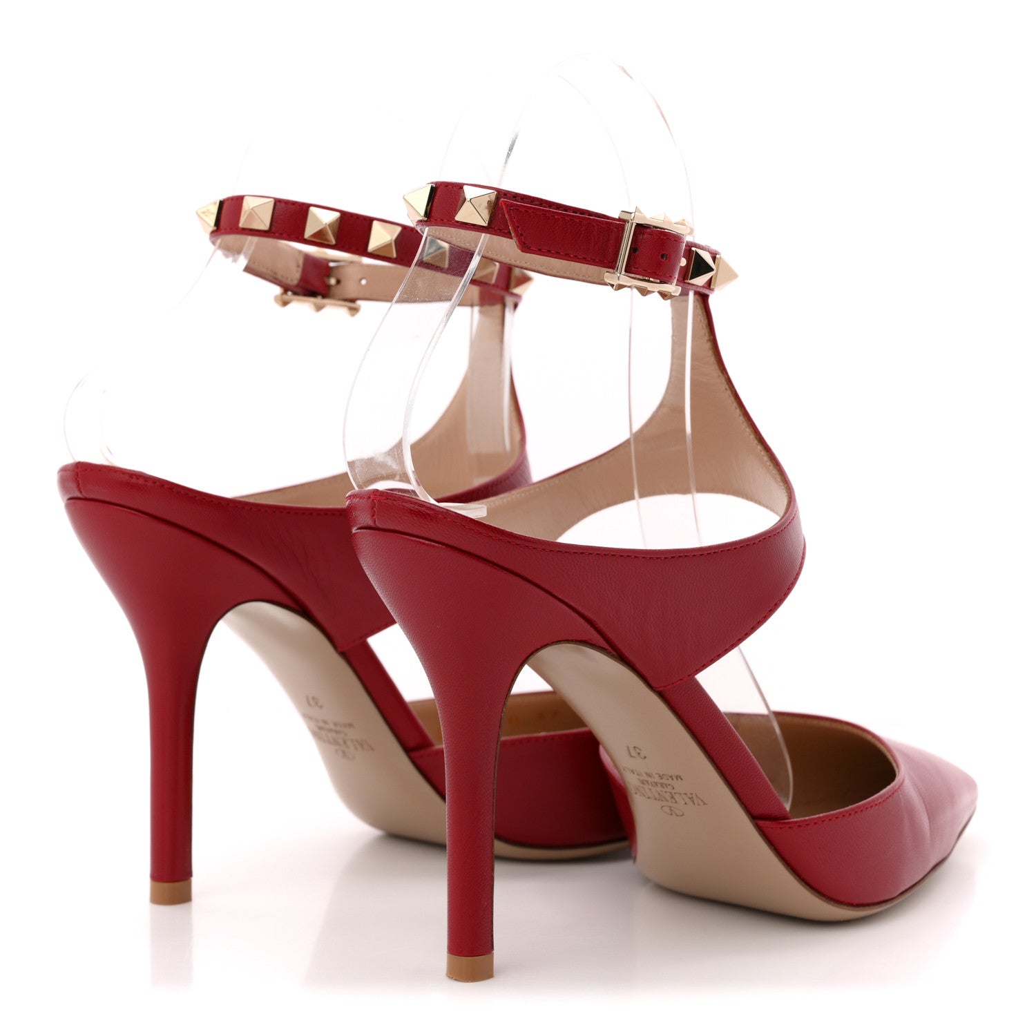 Valentino Garavani Calfskin Rockstud Ankle Strap 100mm Pumps 37 Red 5 of 12
