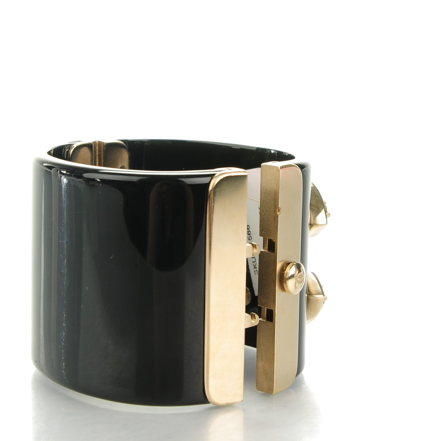 Chanel Resin Crystal Pearl CC Cuff Black 3 of 7