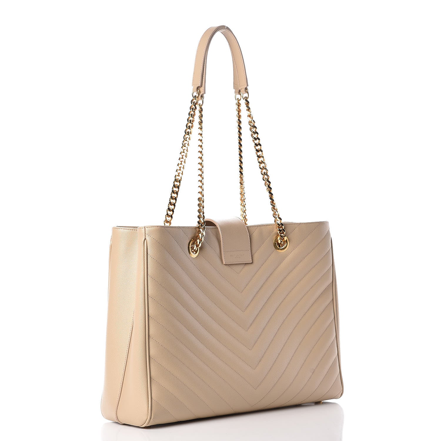 Saint Laurent Grain De Poudre Matelasse Chevron Monogram Shopping Bag Nude Powder 3 of 18