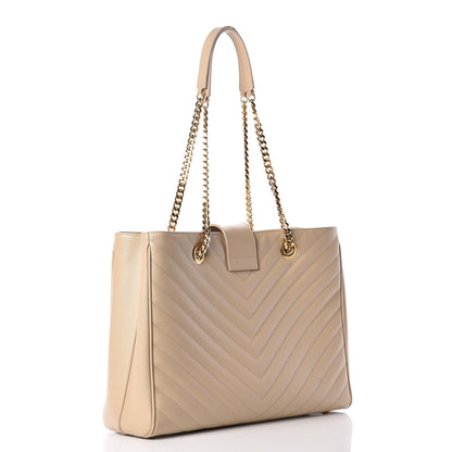 Saint Laurent Grain De Poudre Matelasse Chevron Monogram Shopping Bag Nude Powder 3 of 18