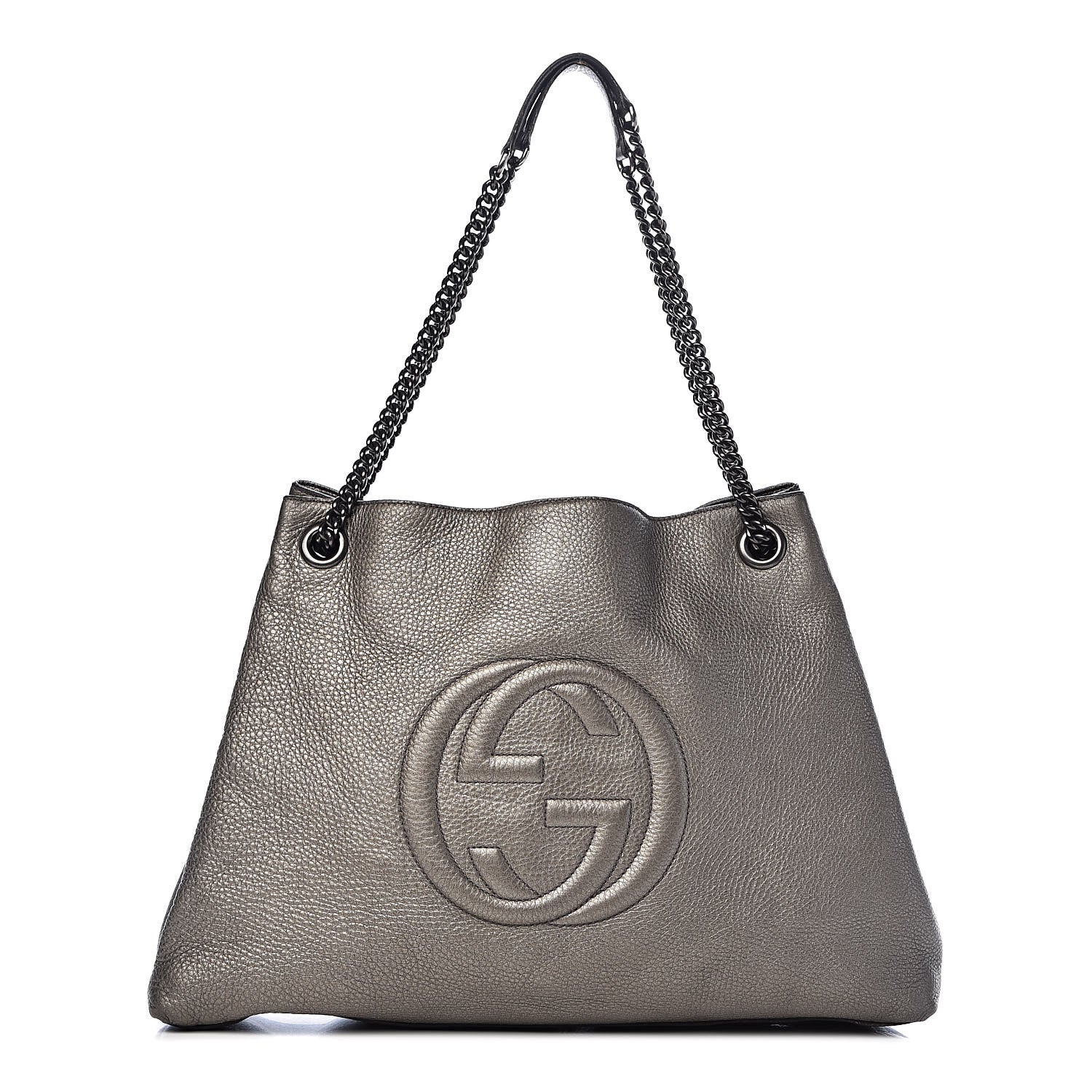 Gucci Metallic Pebbled Calfskin Large Soho Chain Shoulder Bag Sasso 1 of 16