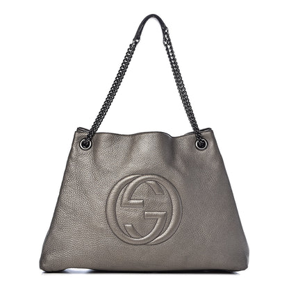 Gucci Metallic Pebbled Calfskin Large Soho Chain Shoulder Bag Sasso 1 of 16